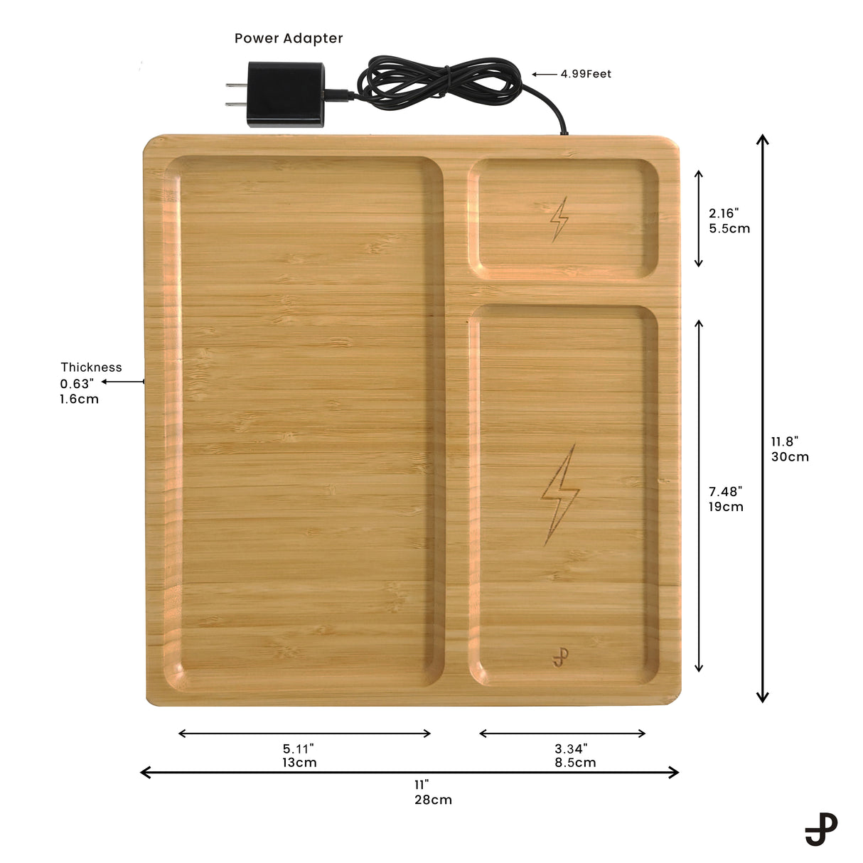 Bamboo Organizer Tray with Dual Wireless Charger