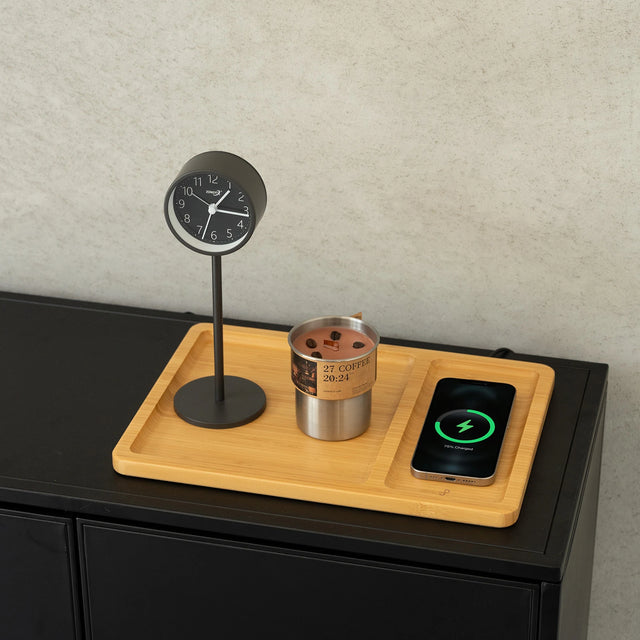 Bamboo Valet Tray with Wireless Charging