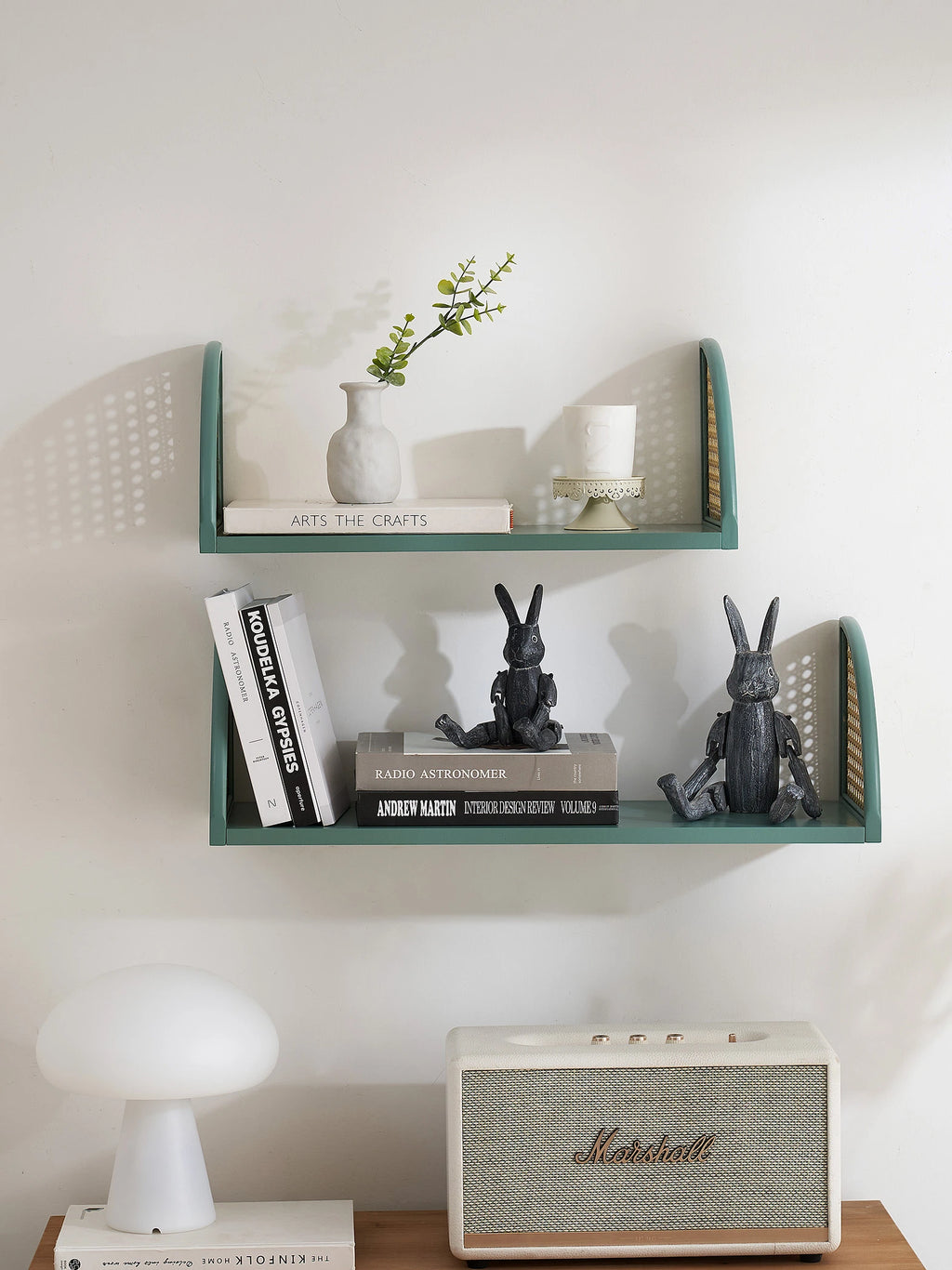 Rattan and Wood Wall Shelf