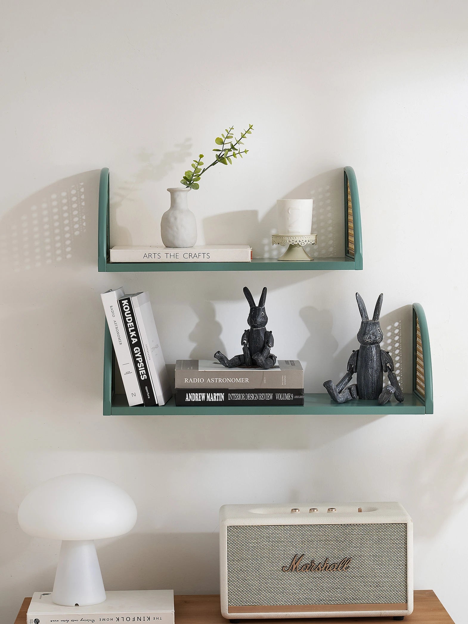 Rattan and Wood Wall Shelf