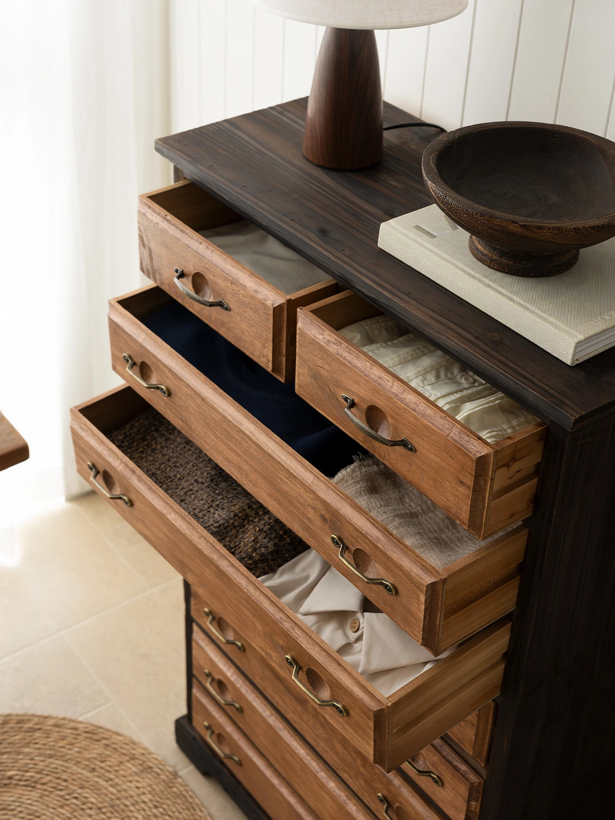 Charred-Frame Vintage 9-Drawer Cabinet