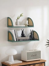 Wall Shelf with Rattan and Wood, Set of 2