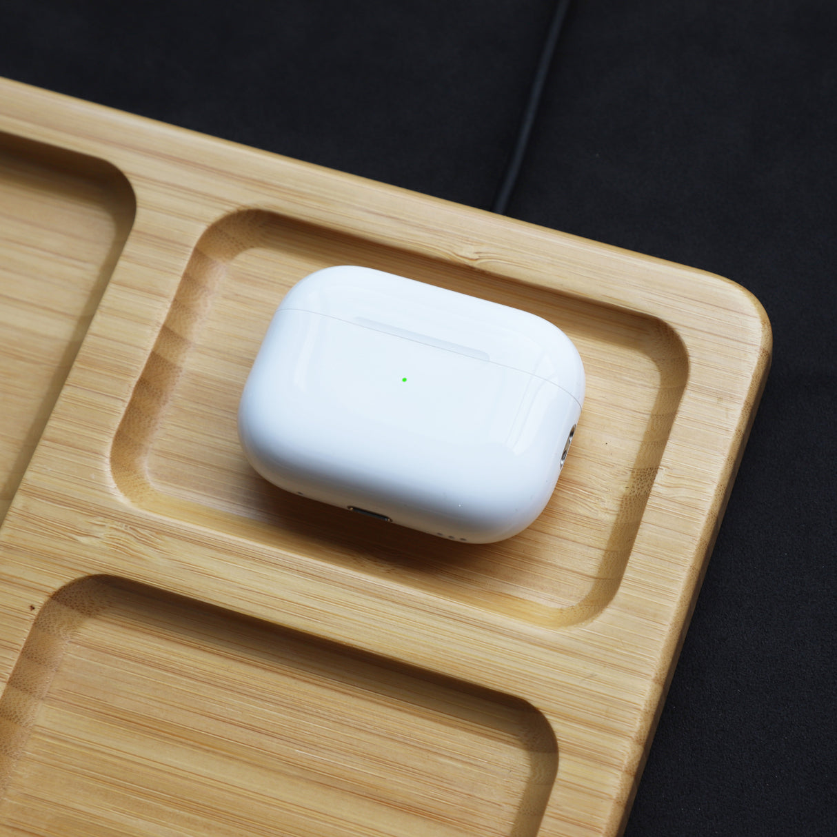 Bamboo Organizer Tray with Dual Wireless Charger