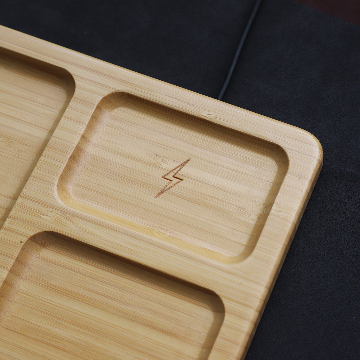 Bamboo Organizer Tray with Dual Wireless Charger