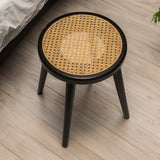 Natural Rattan Top Wood Stool, Round