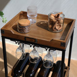 Wine and Liquor Cart with Glass Hangers and Working Tabletop