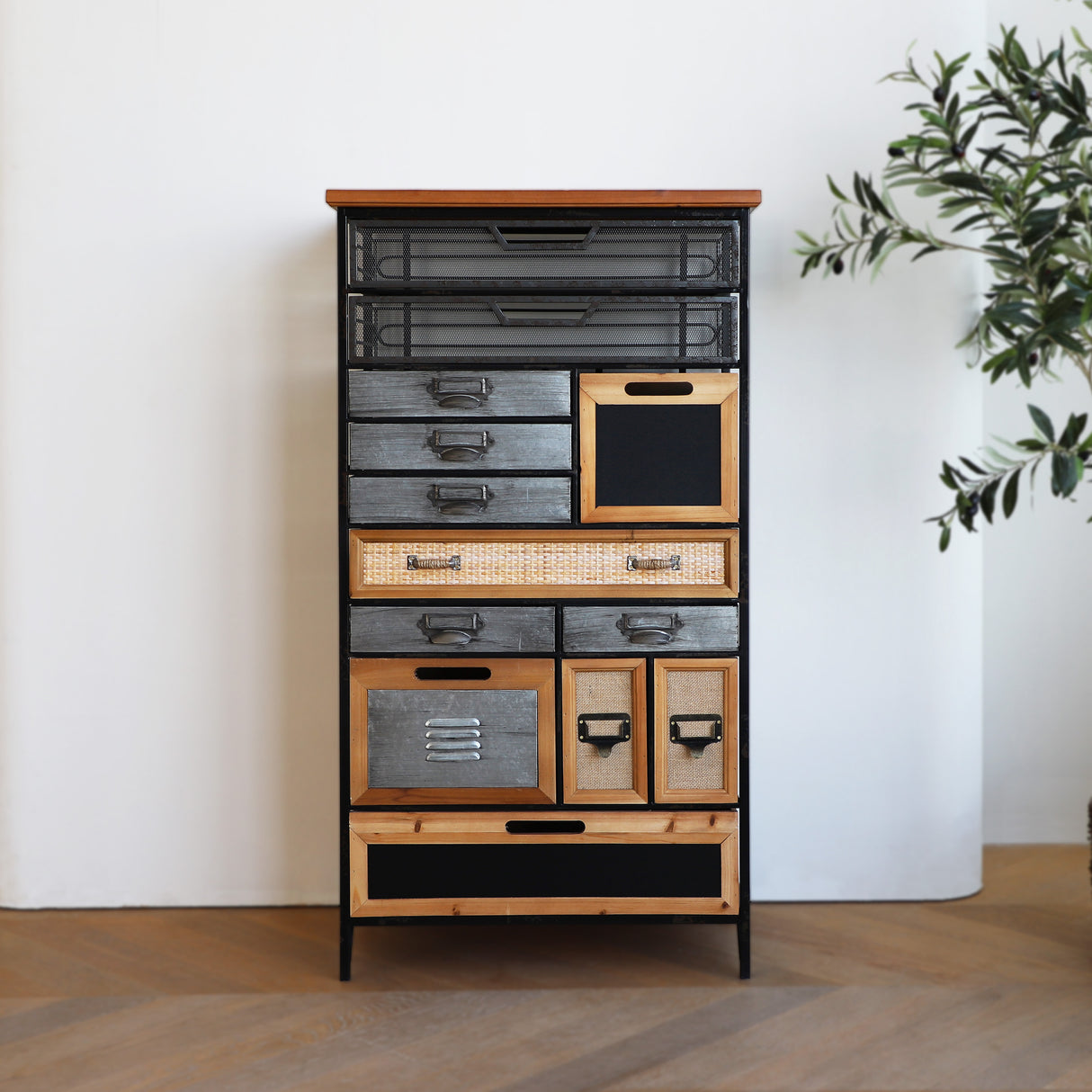 44" Tall Multi-Drawer Vintage Metal Cabinet