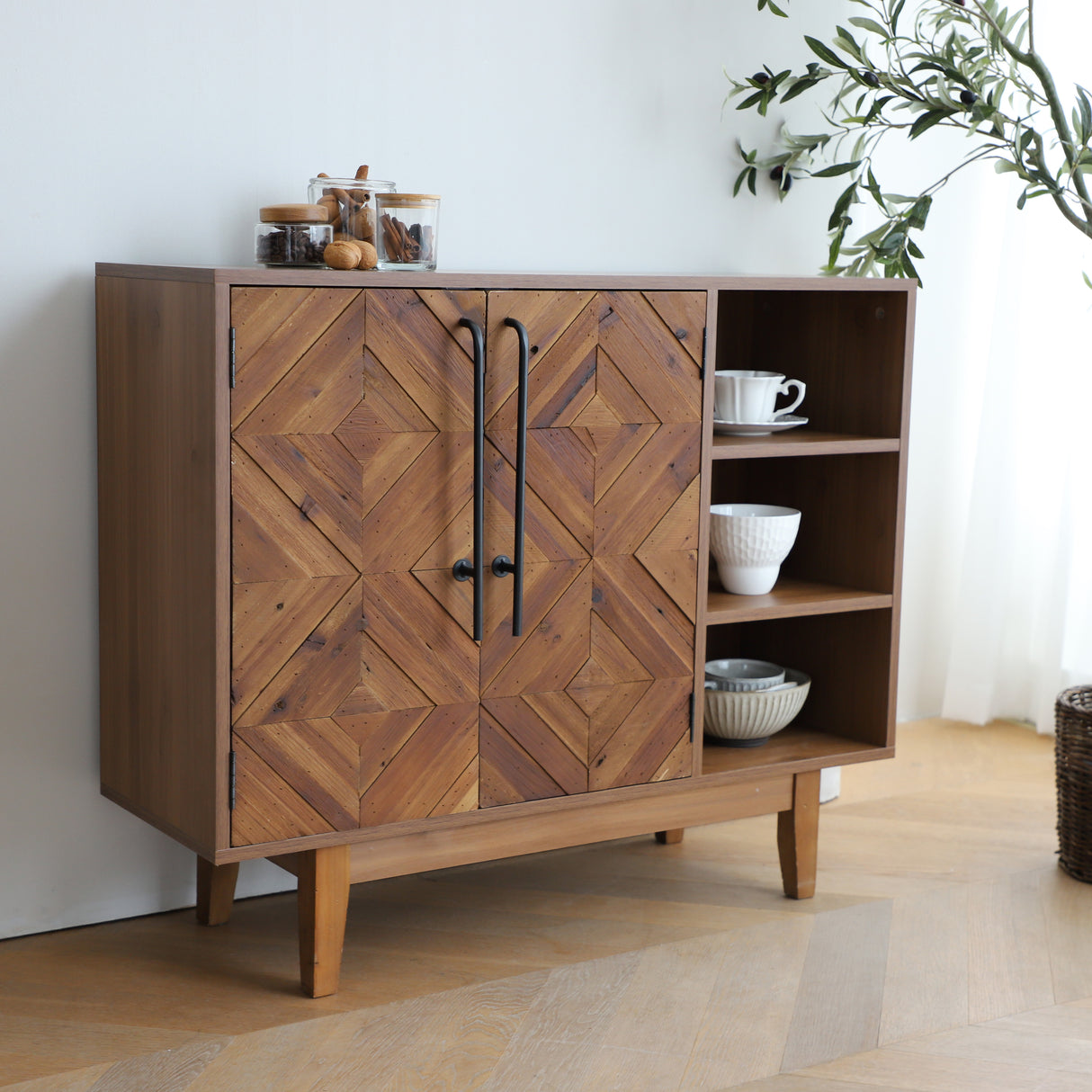 31” * 37” Wood Accent Cabinet Sideboard with Handcrafted Reclaimed Wood Doors