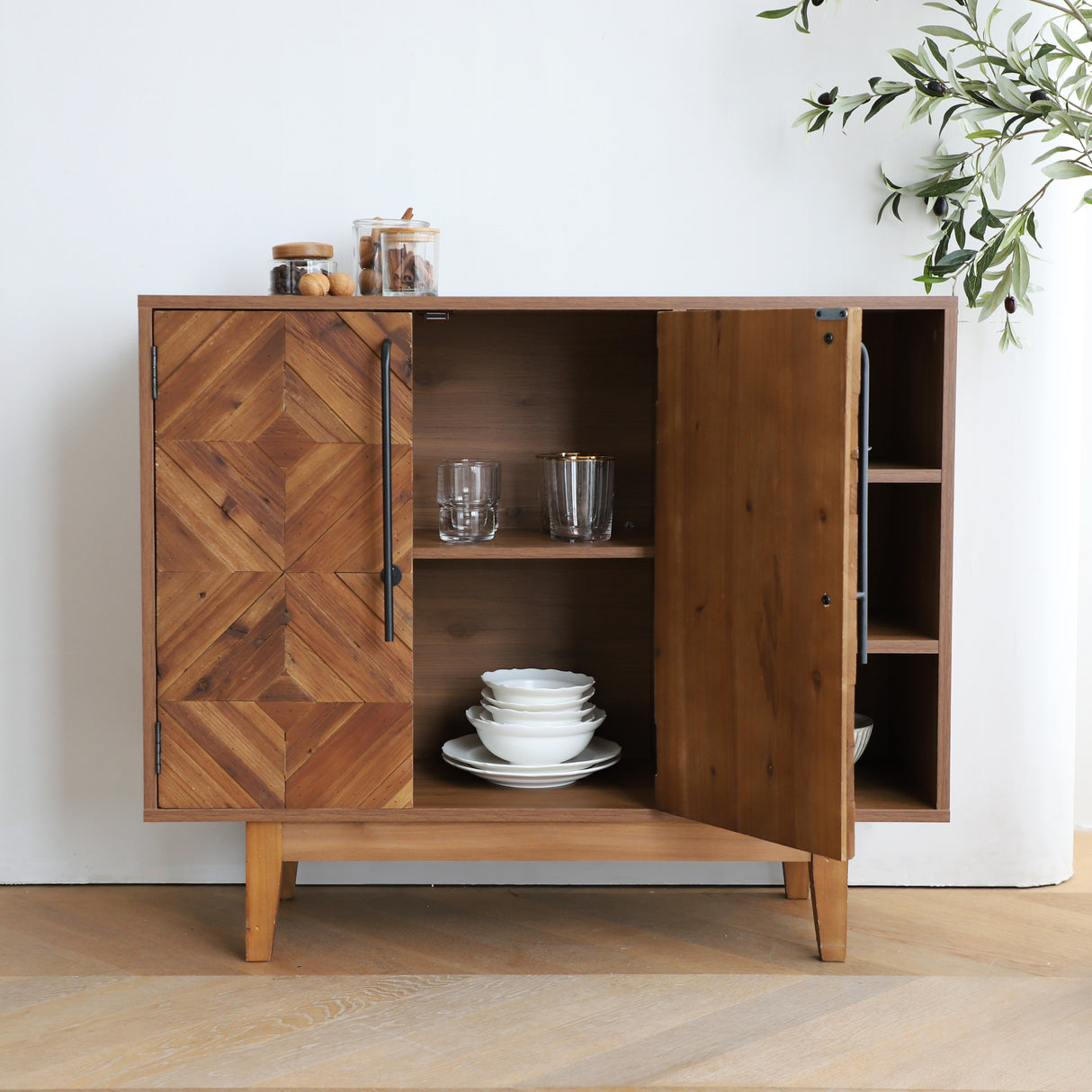 31” * 37” Wood Accent Cabinet Sideboard with Handcrafted Reclaimed Wood Doors