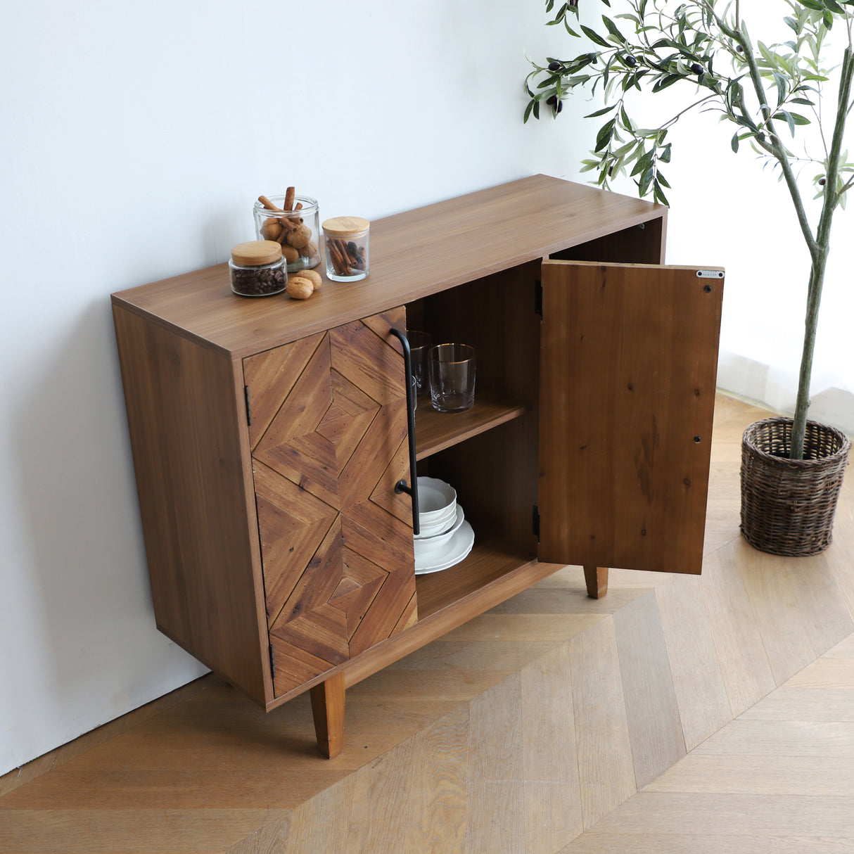 31” * 37” Wood Accent Cabinet Sideboard with Handcrafted Reclaimed Wood Doors