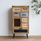 41" Tall Vintage Wood Rattan Accent Cabinet with Multiple Drawers