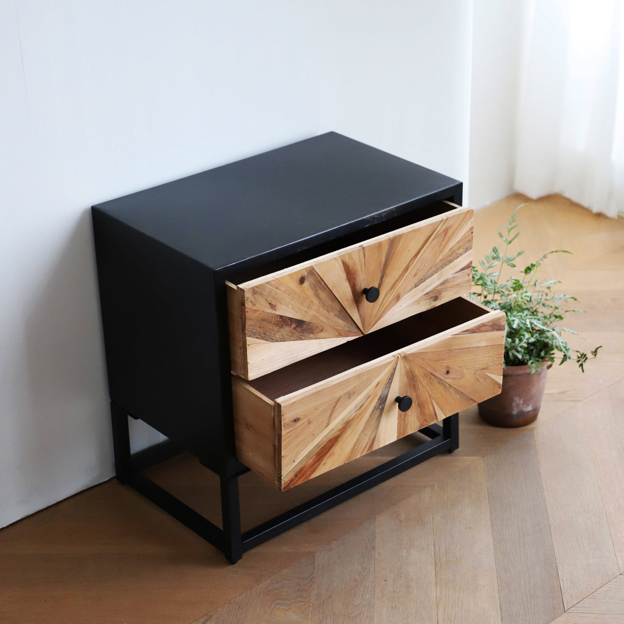 Reclaimed Wood Vintage Double Drawers Nightstand