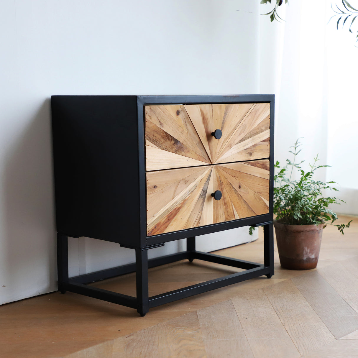 Reclaimed Wood Vintage Double Drawers Nightstand