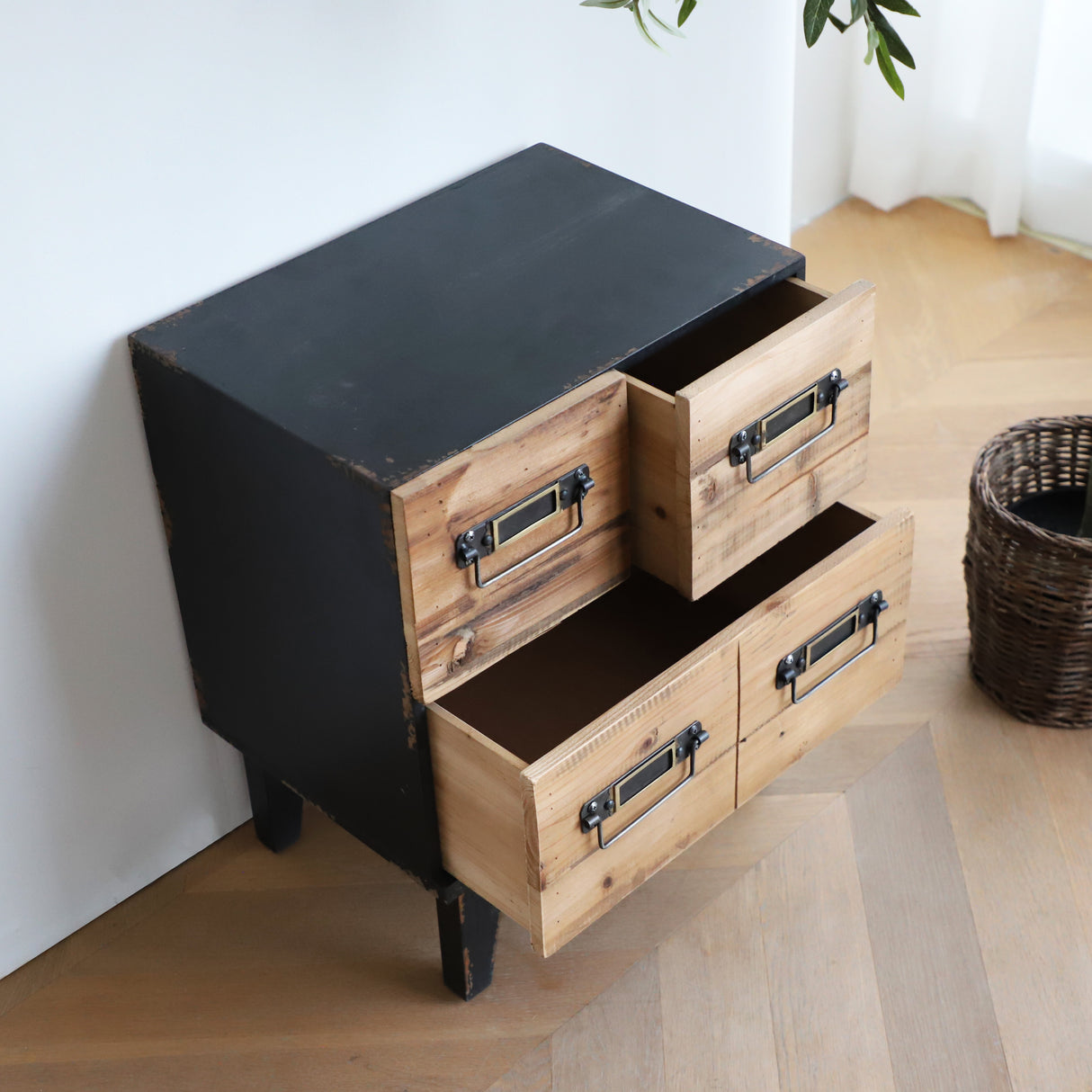 Vintage Wood Nightstand with Pristine Wood Drawers