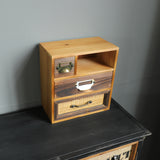 Rustic Desktop or Wall Mount Organizer Box with Rattan Panel and Metal Handle