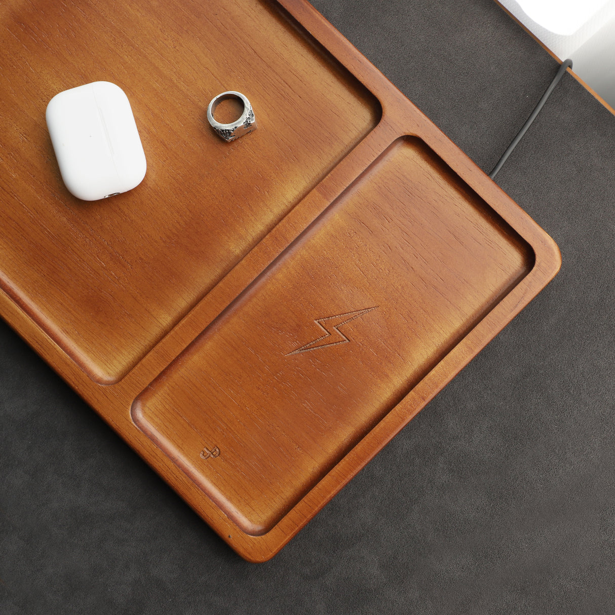 Bamboo Valet Tray with Wireless Charging