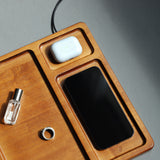 Bamboo Organizer Tray with Dual Wireless Charger