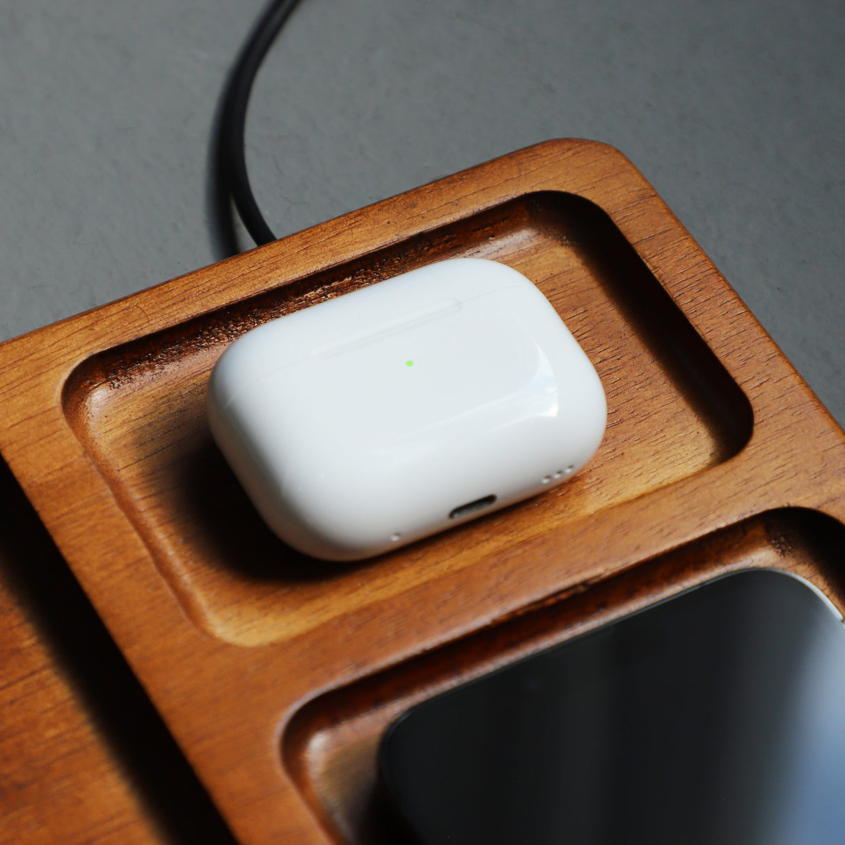 Bamboo Organizer Tray with Dual Wireless Charger