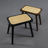 Natural Rattan Top Wood Stool, Rectangular