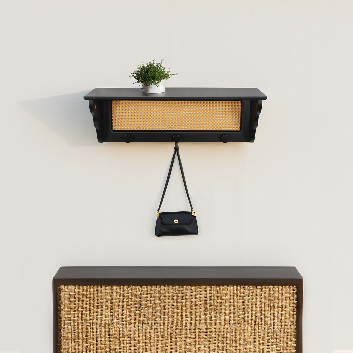 Rattan Wall Shelf with Hangers