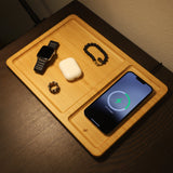 Bamboo Valet Tray with Wireless Charging