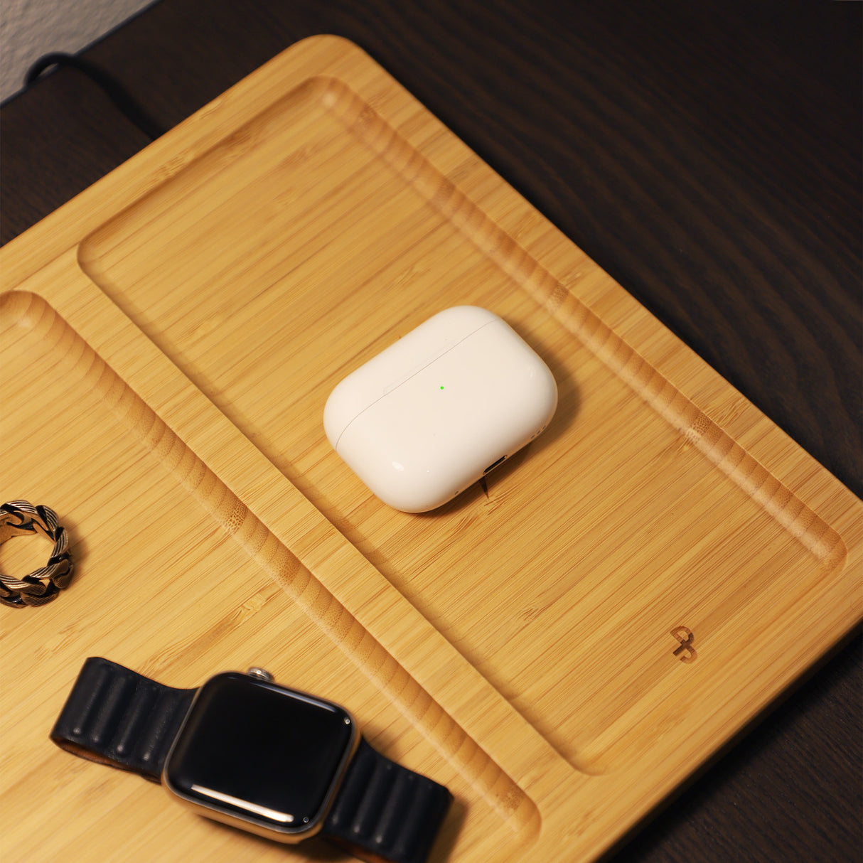 Bamboo Valet Tray with Wireless Charging