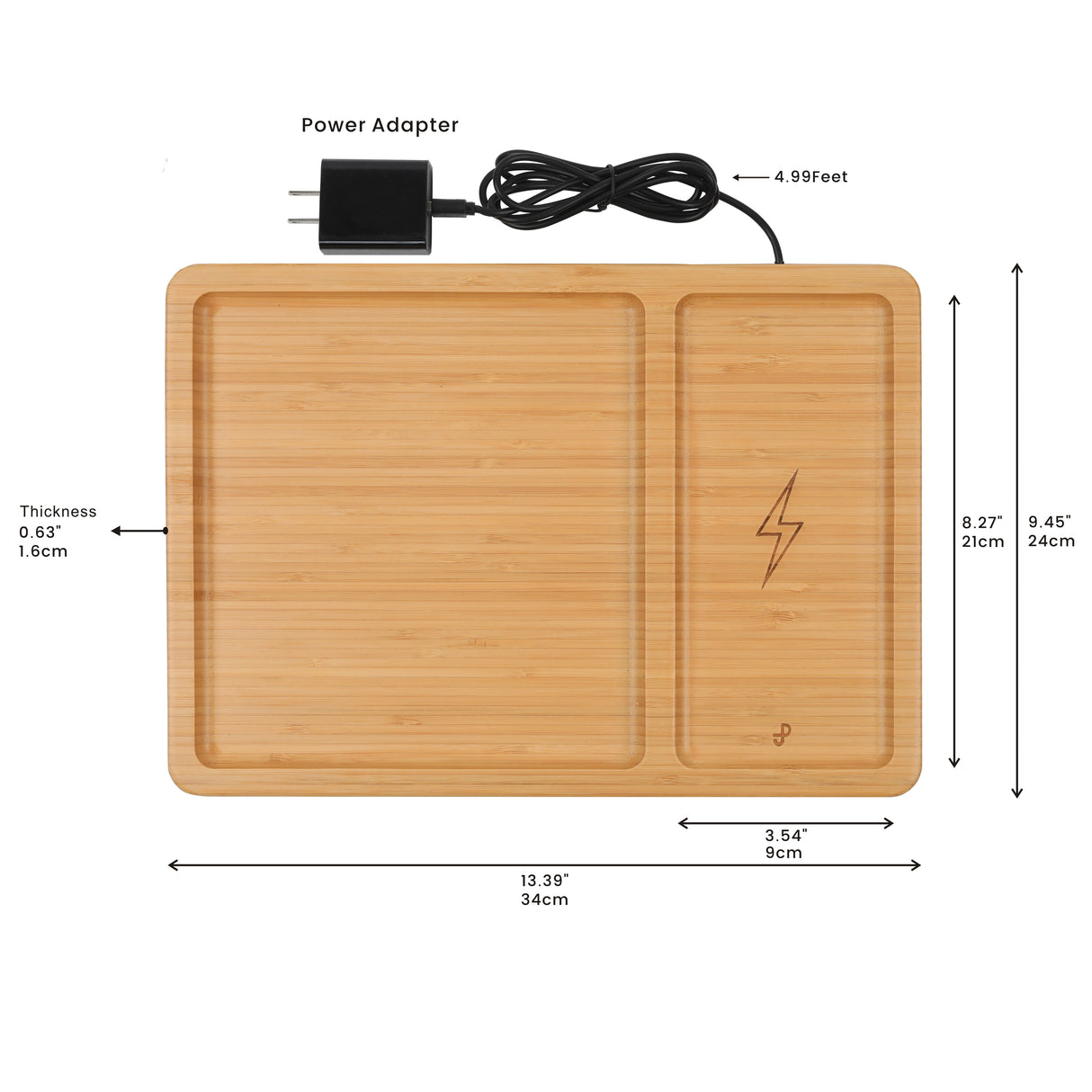 Bamboo Valet Tray with Wireless Charging