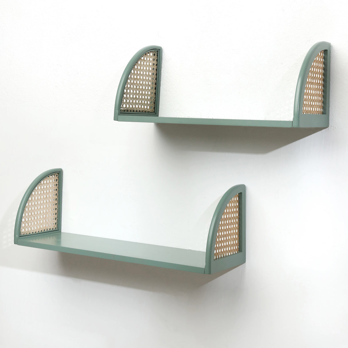 Wall Shelf with Rattan and Wood, Set of 2